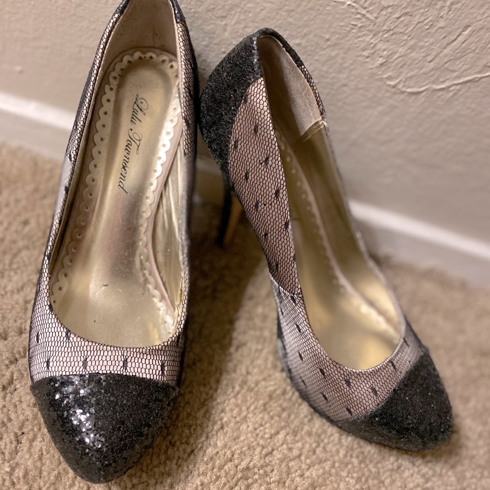 Black & Rose Sequin Heels